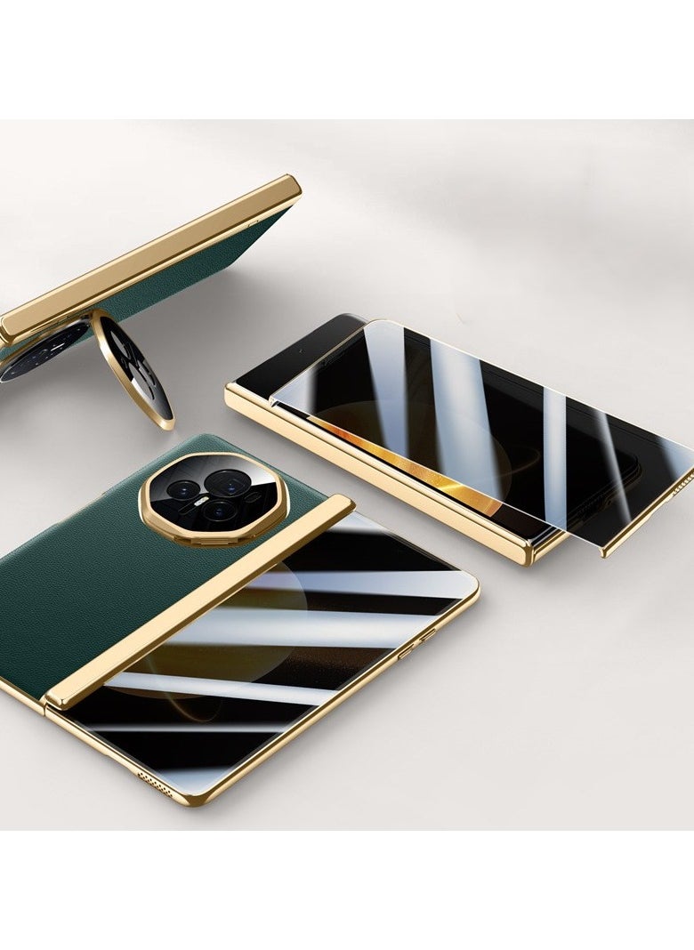 General - Compatible with Honor Magic V3 Electroplated Frame Magnetic Hinge Protection Grain Leather Case with Lens Holder Privacy Screen Protector For Magic V3 - Image 1