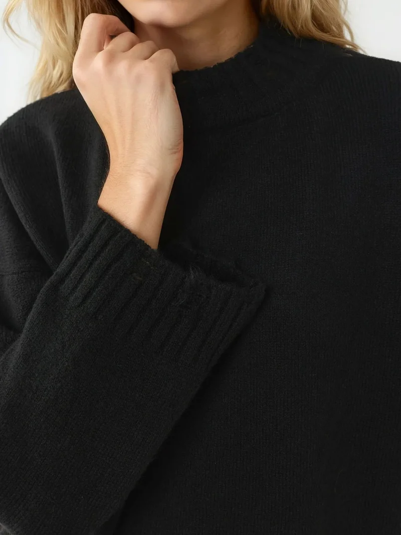 MY FASHION Black MY FASHION Oversized Textured Knit Sweater with Crew Neck for Women | Best Price UAE