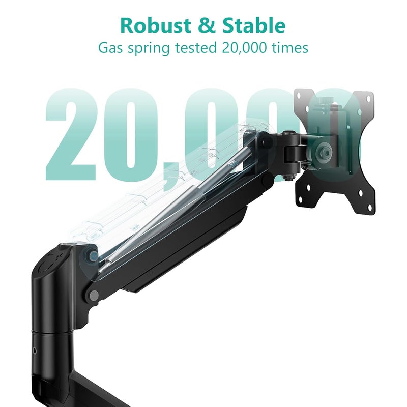 WALI Single Monitor Mount, Gas Spring Monitor Arm for 17-34 inch Screens, Adjustable Computer Monitors Stand up to 26.4lbs, with Clamp and Grommet Base, Mounting Holes 75 and 100mm (GSMP001N), Black - Image 5