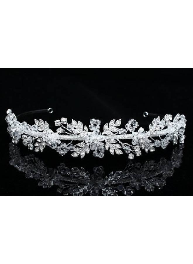 SAMKY Handmade Flower Leaf Crystal Headband Bridal Wedding Tiara Silver Plated T767  - Image 4
