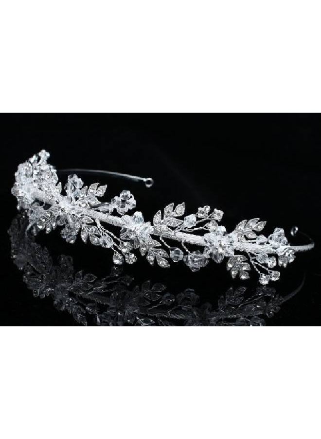 SAMKY Handmade Flower Leaf Crystal Headband Bridal Wedding Tiara Silver Plated T767  - Image 5