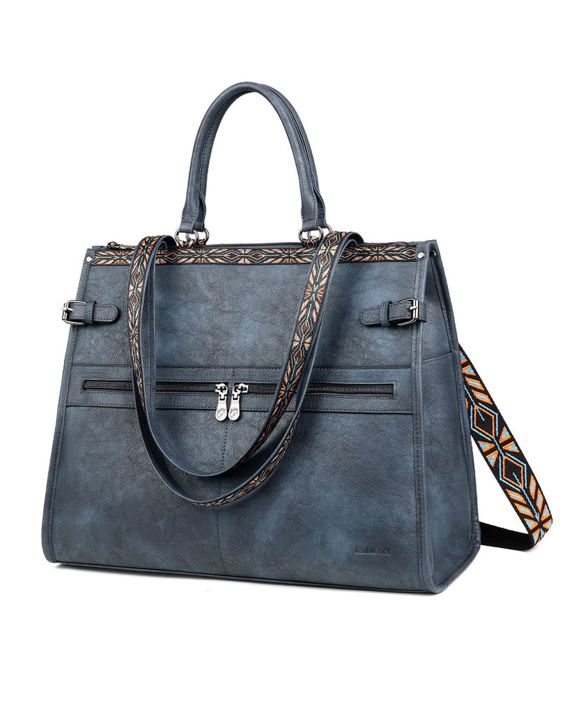 FADEON Laptop Bag for Women Designer PU Leather Large Tote Bags Backpack Purses with 15.6 Laptop Compartment Travel Shoulder Handbag Blue - Image 1