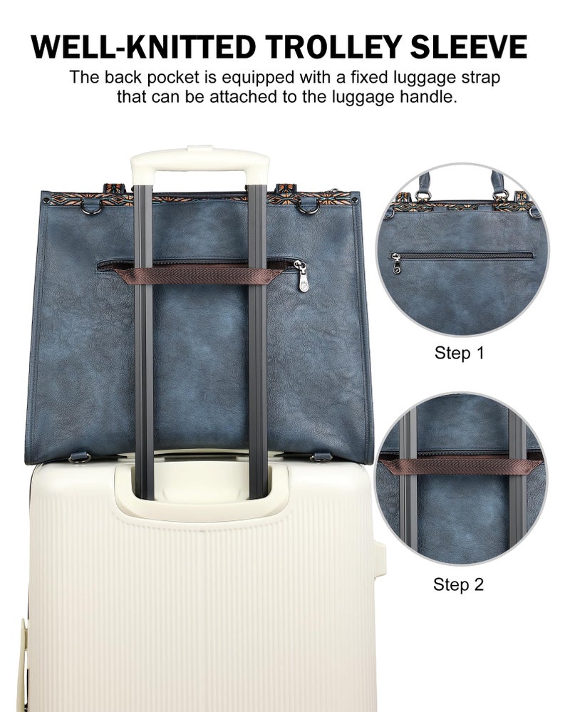 FADEON Laptop Bag for Women Designer PU Leather Large Tote Bags Backpack Purses with 15.6 Laptop Compartment Travel Shoulder Handbag Blue - Image 5