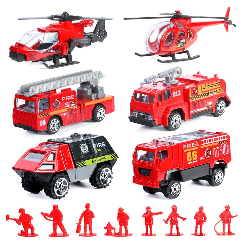 FANELEQU 14 Pcs Fire Truck with Firefighter Toy Set Mini Diecast Fire Engine Car Mini Rescue Emergency Vehicle Playset for Kid Boy Girl Birthday Christmas Party Favors - Image 4