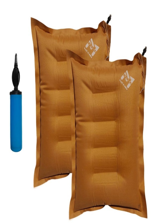 PM SQUARE Inflatable Soft Portable Air Travel Pillow Pack of 2 - Orange with an Air Pump and headrest Accessory for Train, Bus, Camping, Hostel and Office