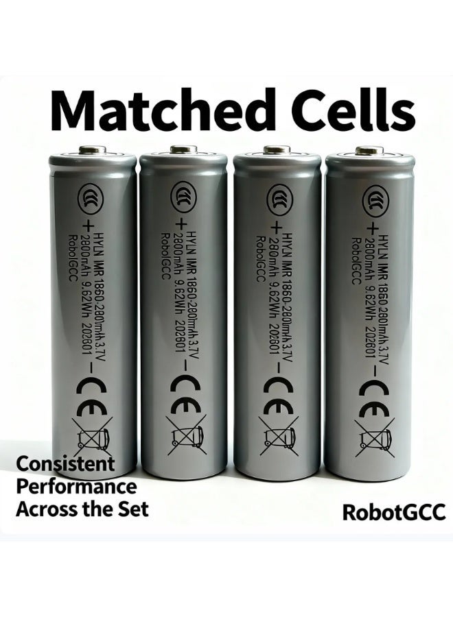 robotgcc 18650 Flat Top Rechargeable Li-ion Battery 3.7V 2600mAh Each (4 Pack) | IMR Lithium Ion Cells for Battery Packs, Robotics, Flashlights, DIY Electronics & Energy Storage - Image 4