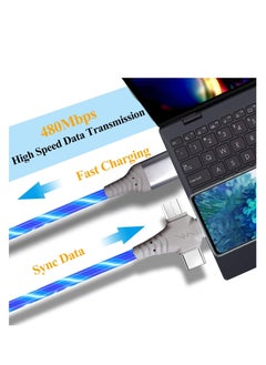 Excefore 3 in 1 Charging Cable, Multi Charging Cable LED Flowing Light Up Charger Cable, 3.0 Fast Phone Charger Data Transfer, Durable TPE Charging Cord, for iPhone, Type C and Micro USB Blue 6.6ft  - Image 4