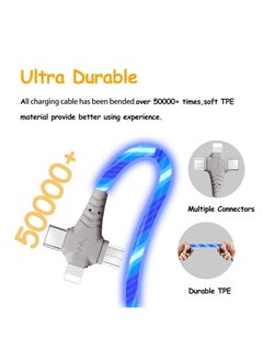 Excefore 3 in 1 Charging Cable, Multi Charging Cable LED Flowing Light Up Charger Cable, 3.0 Fast Phone Charger Data Transfer, Durable TPE Charging Cord, for iPhone, Type C and Micro USB Blue 6.6ft  - Image 2