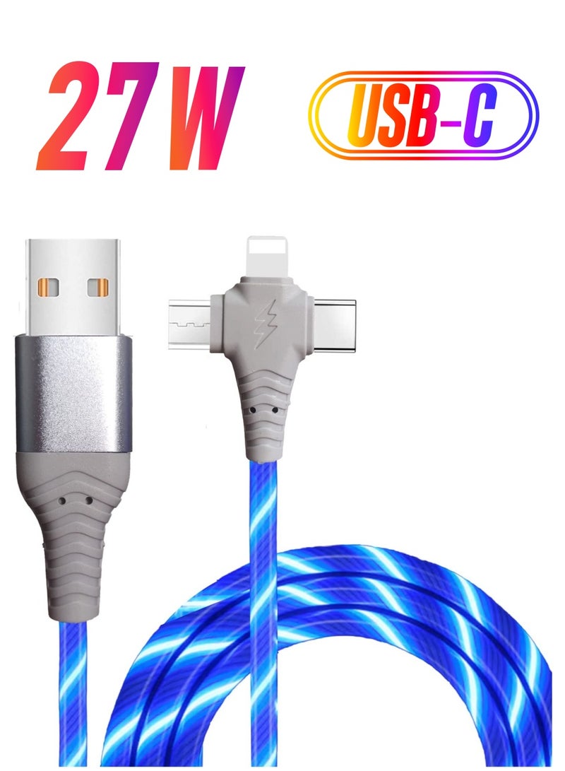 Excefore 3 in 1 Charging Cable, Multi Charging Cable LED Flowing Light Up Charger Cable, 3.0 Fast Phone Charger Data Transfer, Durable TPE Charging Cord, for iPhone, Type C and Micro USB Blue 6.6ft - Image 1