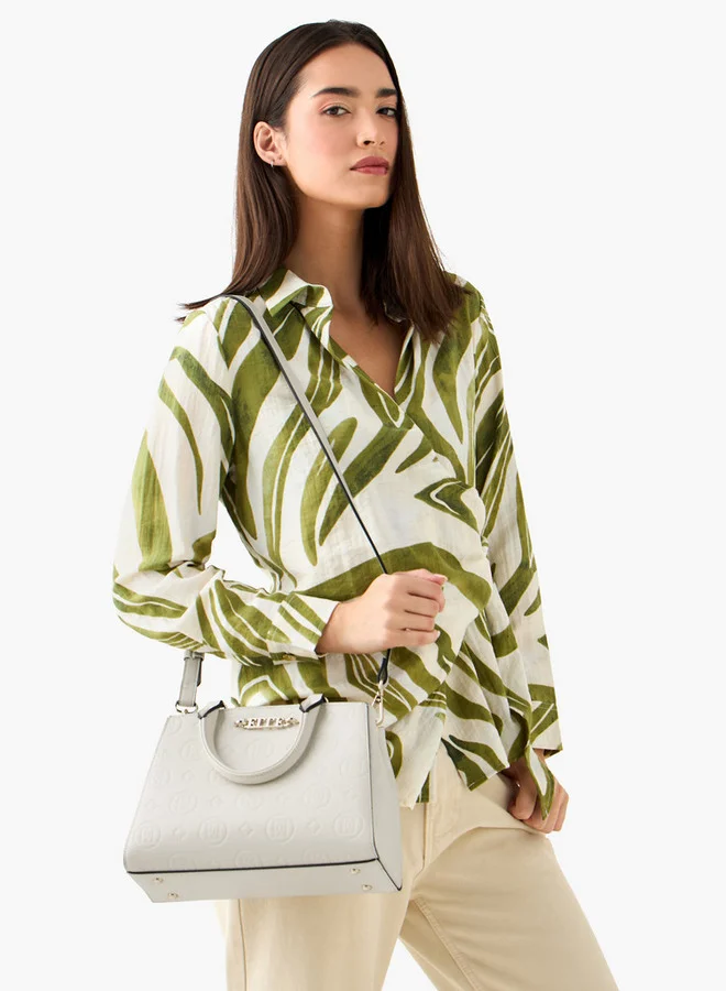 ELLE Monogram Embossed Tote Bag with Double Handle