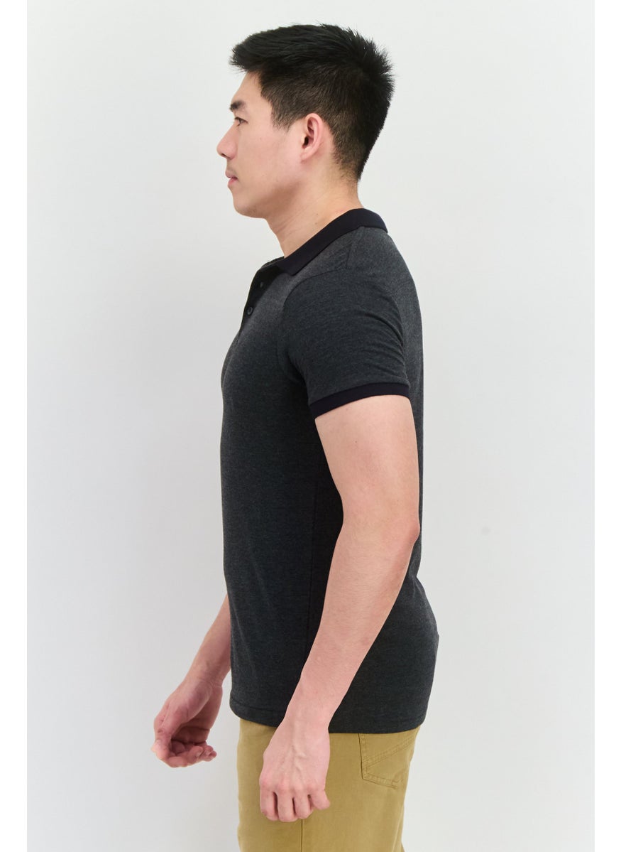 French Connection Men Regular Fit Solid Short Sleeve Polo Shirt, Charcoal Grey  - Image 2