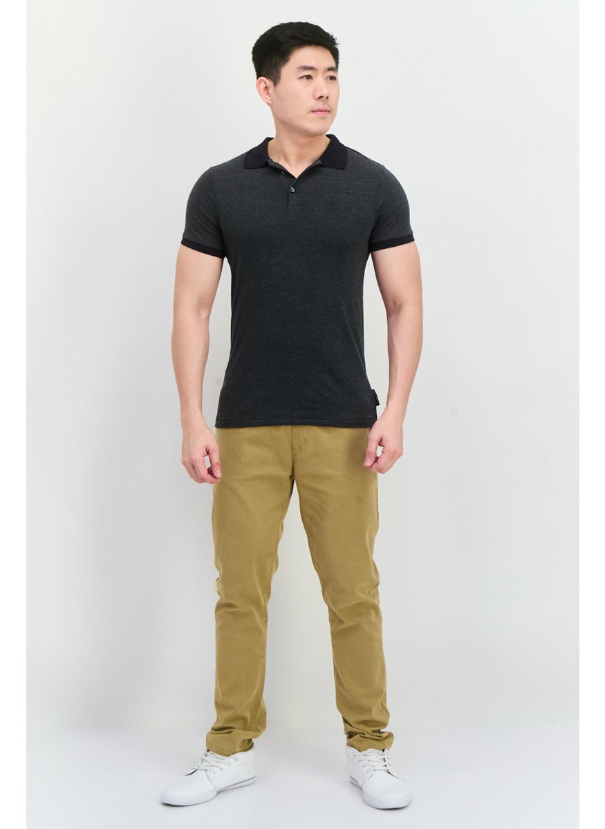 French Connection Men Regular Fit Solid Short Sleeve Polo Shirt, Charcoal Grey  - Image 4