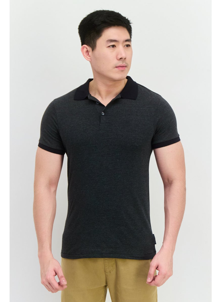 French Connection Men Regular Fit Solid Short Sleeve Polo Shirt, Charcoal Grey  - Image 1