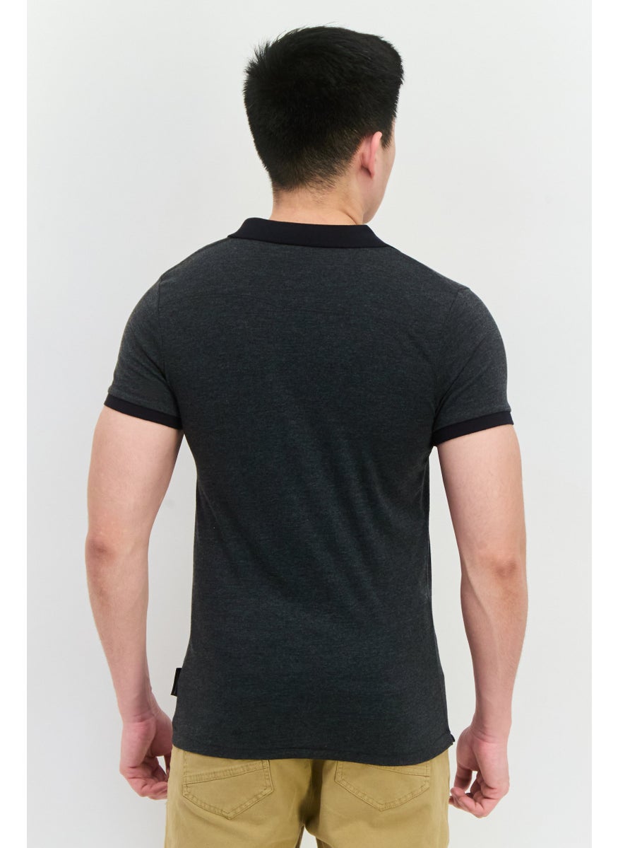 French Connection Men Regular Fit Solid Short Sleeve Polo Shirt, Charcoal Grey  - Image 3