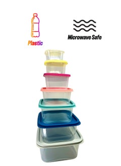 YOLO Square Rainbow Food Plastic Container, Microwave safe without Lid Set of 7 Pieces - 5000ml, 3200ml, 1900ml,1100ml, 530ml, 200ml & 80ml  - Image 1