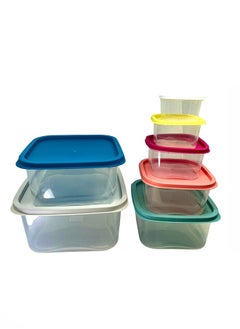 YOLO Square Rainbow Food Plastic Container, Microwave safe without Lid Set of 7 Pieces - 5000ml, 3200ml, 1900ml,1100ml, 530ml, 200ml & 80ml  - Image 2