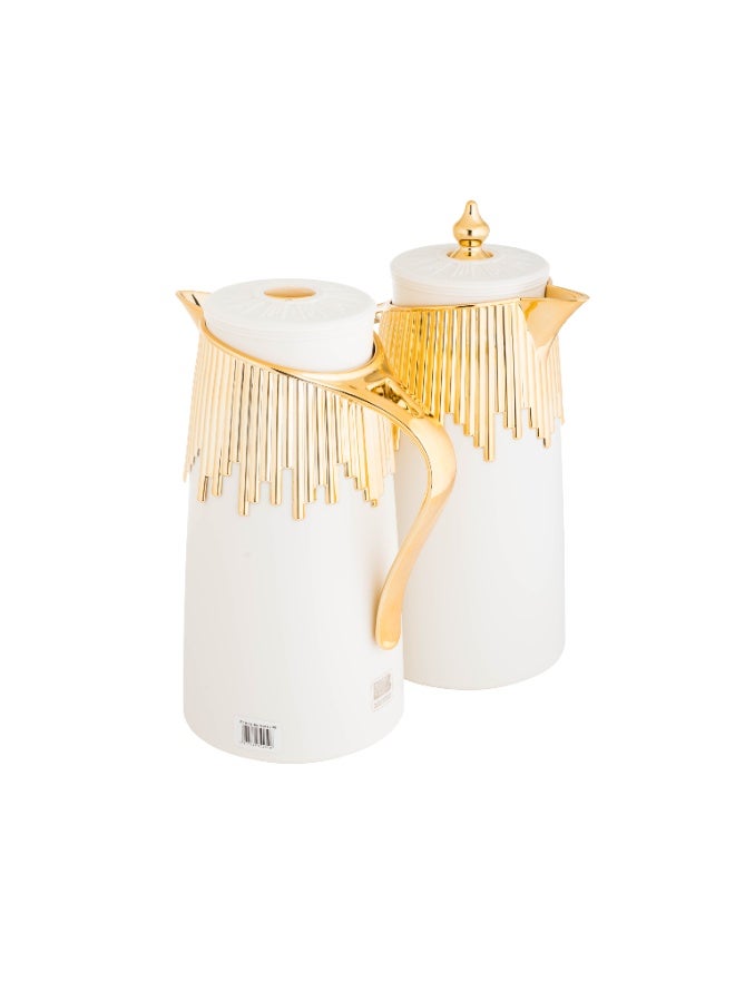 باصرة طقم ترامس شاي وقهوة قطعتين أبيض ذهبي - Image 2