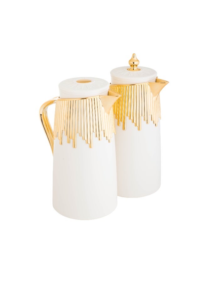 باصرة طقم ترامس شاي وقهوة قطعتين أبيض ذهبي - Image 3