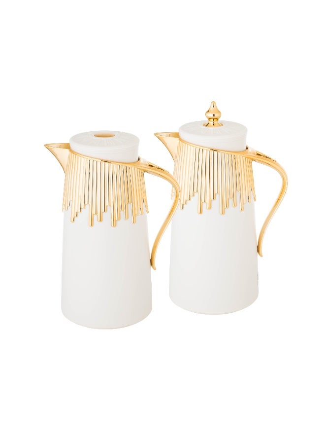 باصرة طقم ترامس شاي وقهوة قطعتين أبيض ذهبي - Image 1