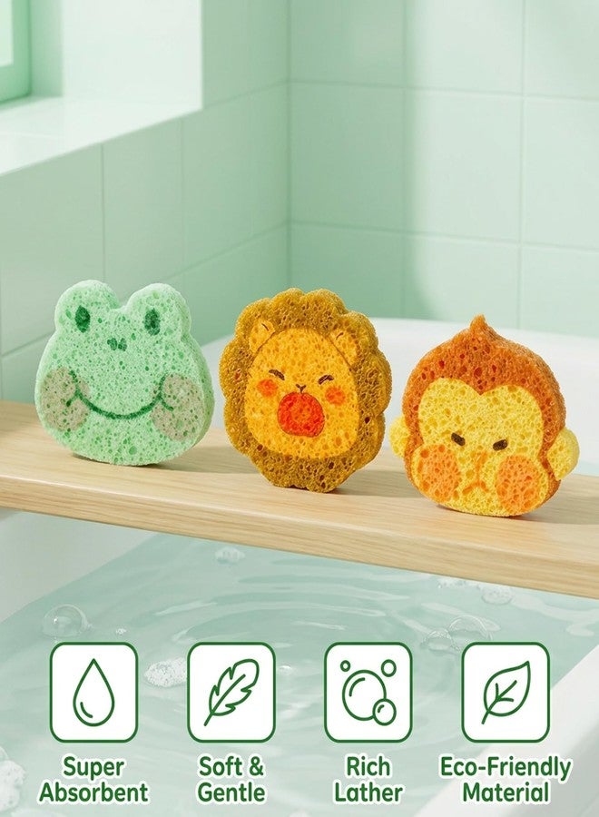 Vihaanta 3-Pack Animal Shape Bath Sponge - Wood Pulp Cotton Body Scrubber and Shower Loofah Set for Kids and Family, Cute Frog, Lion and Monkey Design - Image 4