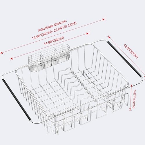 Fanbsy Dish Drying Rack in Sink Extendable Stainless Steel Dish Drainers for Kitchen Counter AntiRust Dish Dryer Rack with Utensil Cup Holders for Inside Sink Over The Sink - Image 3