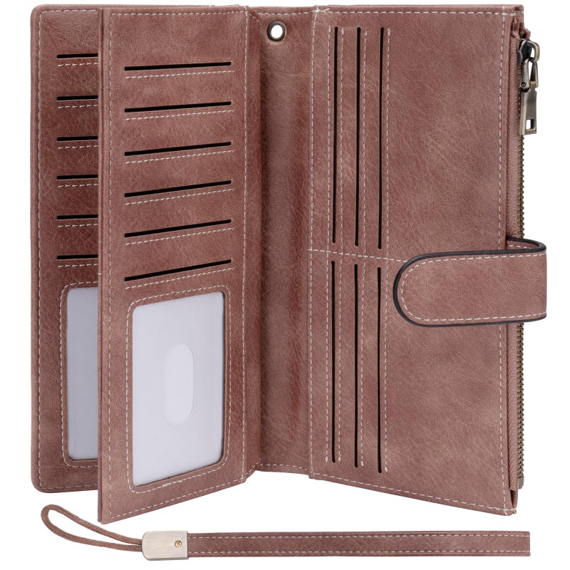 XINNSTAR Womens Wallet RFID Blocking Large Capacity Credit Card Holder Long Purses for Women with Wristlet Pocket ID Window - Image 1