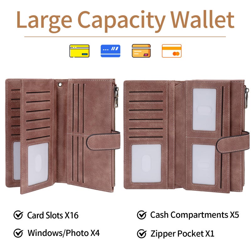 XINNSTAR Womens Wallet RFID Blocking Large Capacity Credit Card Holder Long Purses for Women with Wristlet Pocket ID Window - Image 2