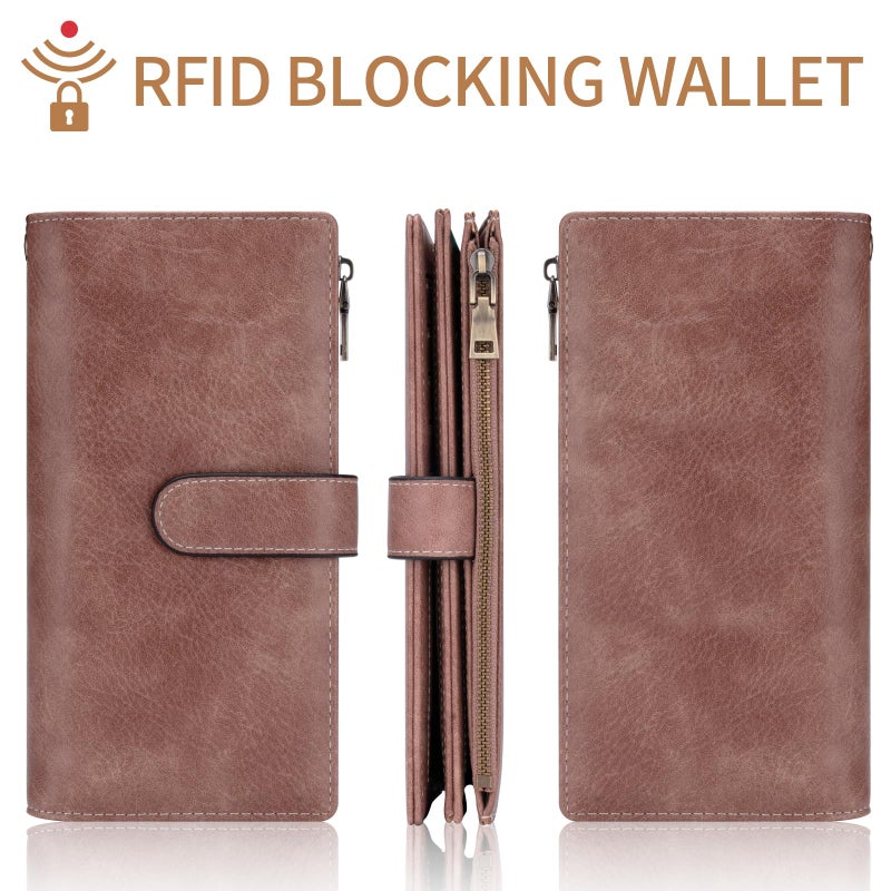 XINNSTAR Womens Wallet RFID Blocking Large Capacity Credit Card Holder Long Purses for Women with Wristlet Pocket ID Window - Image 4