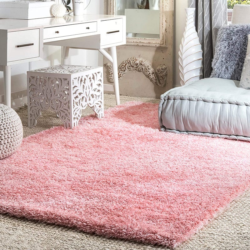 Gleckn Home Furnishing Modern Shaggy Carpets and Rugs for Hall Offices Kitchens Bedroom Living Room and Cabins Pink 2X3 Feet