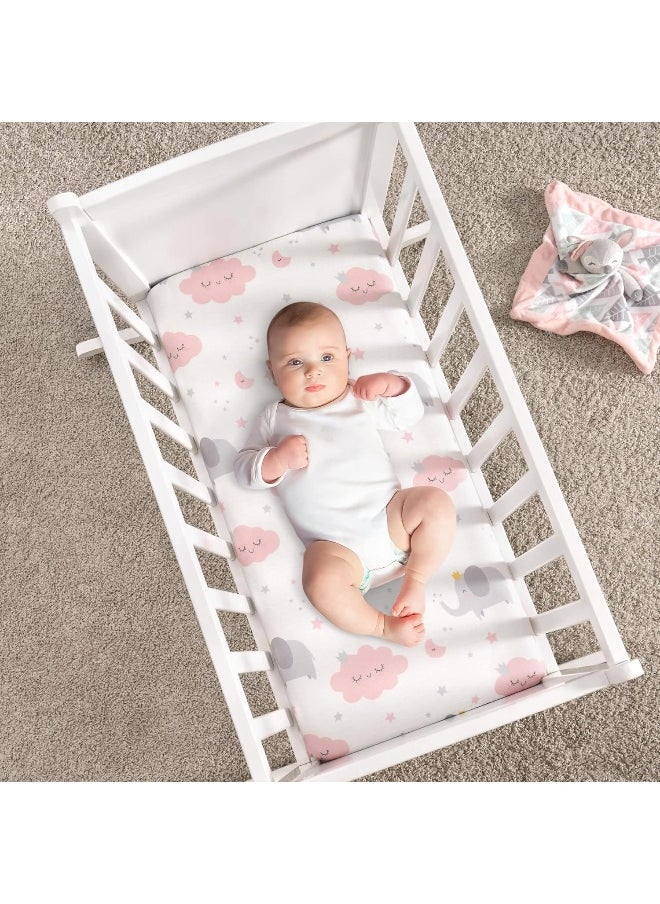 TILLYOU TILLYOU Baby Bassinet Sheets for Girls Boys, Fit for Hourglass Oval Rectangle Bassinet Mattress Sheets, 33”X16”, 2 Pack Elephant & Cloud Pink  - Image 5