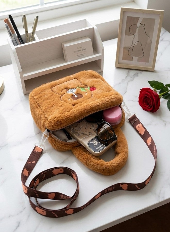 INOCEAN Capybara Bag, Plush shoulder Bag, Soft Animal Toy Handbag, Cute Capybara Plush Bag for Daily Use, Fashionable Shoulder Strap Design, Durable Material Construction, Lightweight and Spacious Interior - Image 5