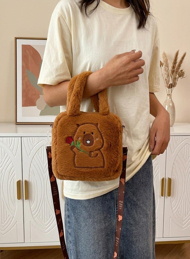 INOCEAN Capybara Bag, Plush shoulder Bag, Soft Animal Toy Handbag, Cute Capybara Plush Bag for Daily Use, Fashionable Shoulder Strap Design, Durable Material Construction, Lightweight and Spacious Interior - Image 4