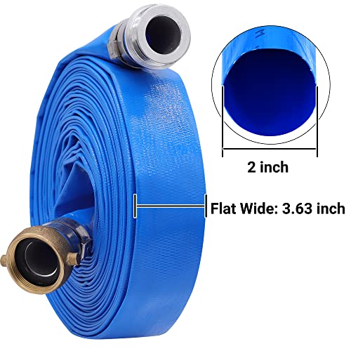 Geowaky 2" x 100′ PVC Lay Flat Water Pump Discharge Hose With Aluminum Pin Lug Fittings, Heavy Duty Reinforced Pool Backwash Hose Assembly - Image 2
