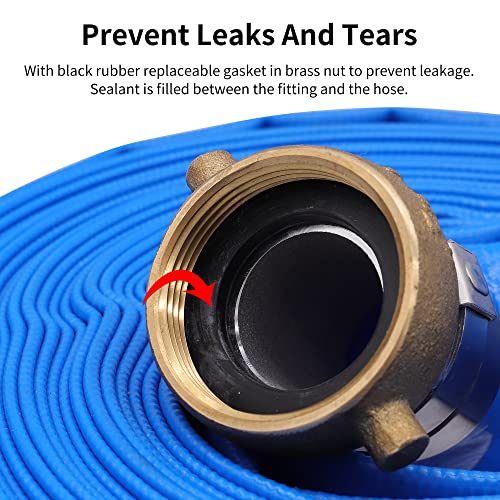 Geowaky 2" x 100′ PVC Lay Flat Water Pump Discharge Hose With Aluminum Pin Lug Fittings, Heavy Duty Reinforced Pool Backwash Hose Assembly - Image 4