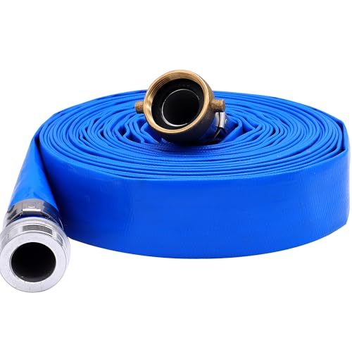 Geowaky 2" x 100′ PVC Lay Flat Water Pump Discharge Hose With Aluminum Pin Lug Fittings, Heavy Duty Reinforced Pool Backwash Hose Assembly - Image 1