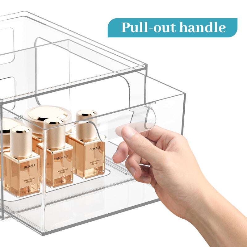 SpaceHacks 2 Pack Stackable Plastic Makeup Organizer Drawers  Acrylic Organizers  Clear Storage Bins with Pull-Out Handles for Vanity  Kitchen Cabinets  Pantry - Image 3