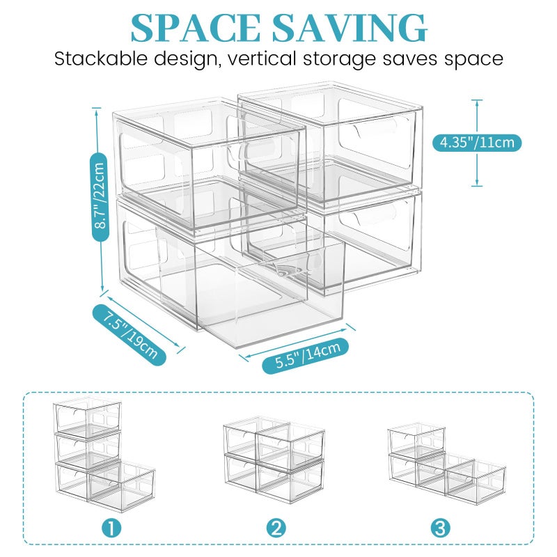 SpaceHacks 2 Pack Stackable Plastic Makeup Organizer Drawers  Acrylic Organizers  Clear Storage Bins with Pull-Out Handles for Vanity  Kitchen Cabinets  Pantry - Image 2