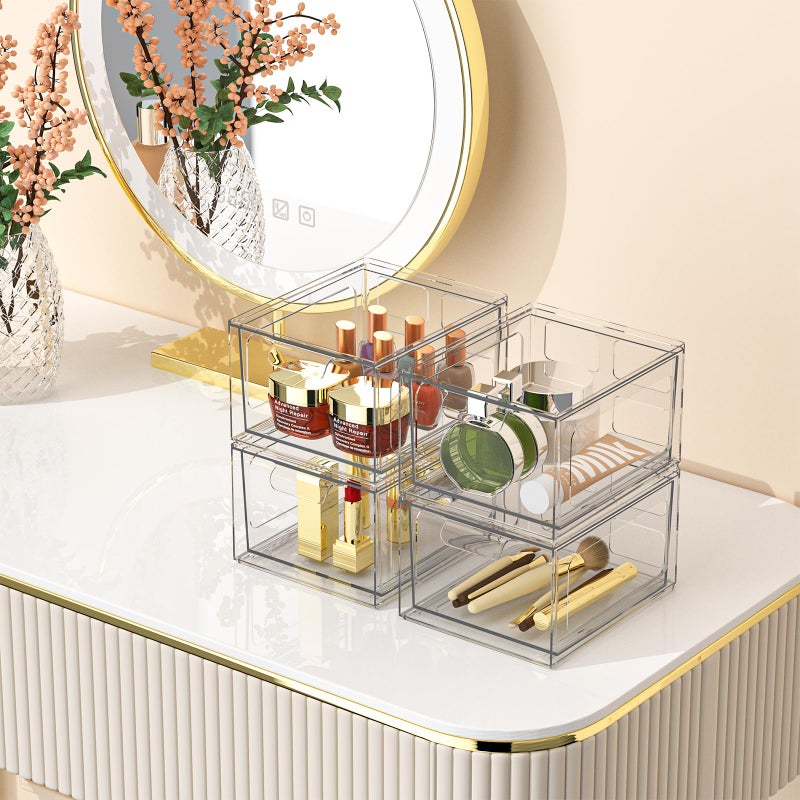 SpaceHacks 2 Pack Stackable Plastic Makeup Organizer Drawers  Acrylic Organizers  Clear Storage Bins with Pull-Out Handles for Vanity  Kitchen Cabinets  Pantry - Image 5