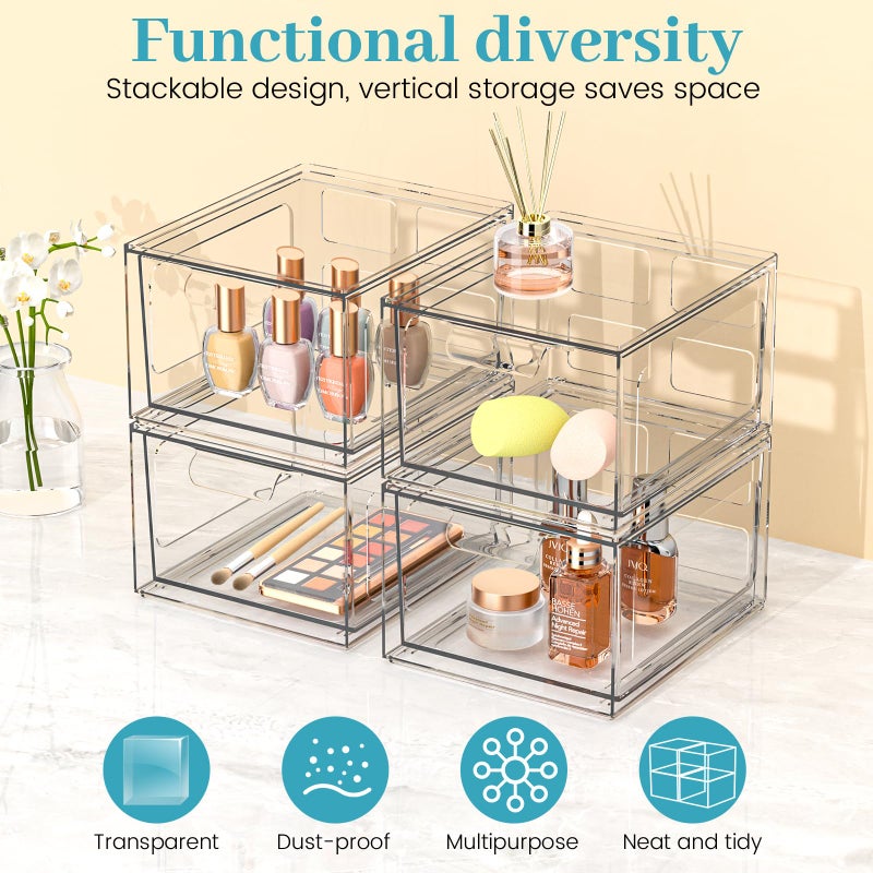 SpaceHacks 2 Pack Stackable Plastic Makeup Organizer Drawers  Acrylic Organizers  Clear Storage Bins with Pull-Out Handles for Vanity  Kitchen Cabinets  Pantry - Image 4