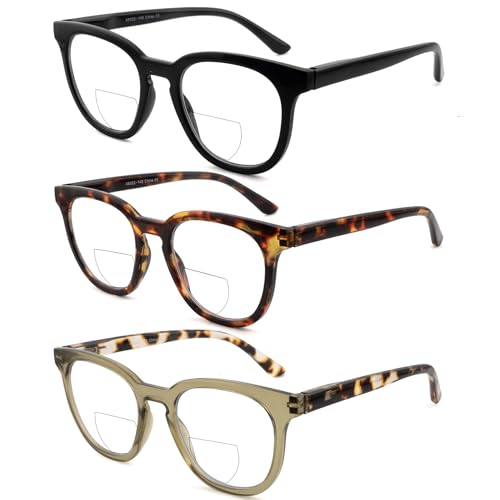 HIYANJN 3 Pack Bifocal Reading Glasses for Women Fashion Black/Tortoise/Green Colorful Round Frame Readers With Spring Hinger 1.25x - Image 2