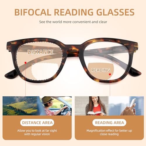 HIYANJN 3 Pack Bifocal Reading Glasses for Women Fashion Black/Tortoise/Green Colorful Round Frame Readers With Spring Hinger 1.25x - Image 5