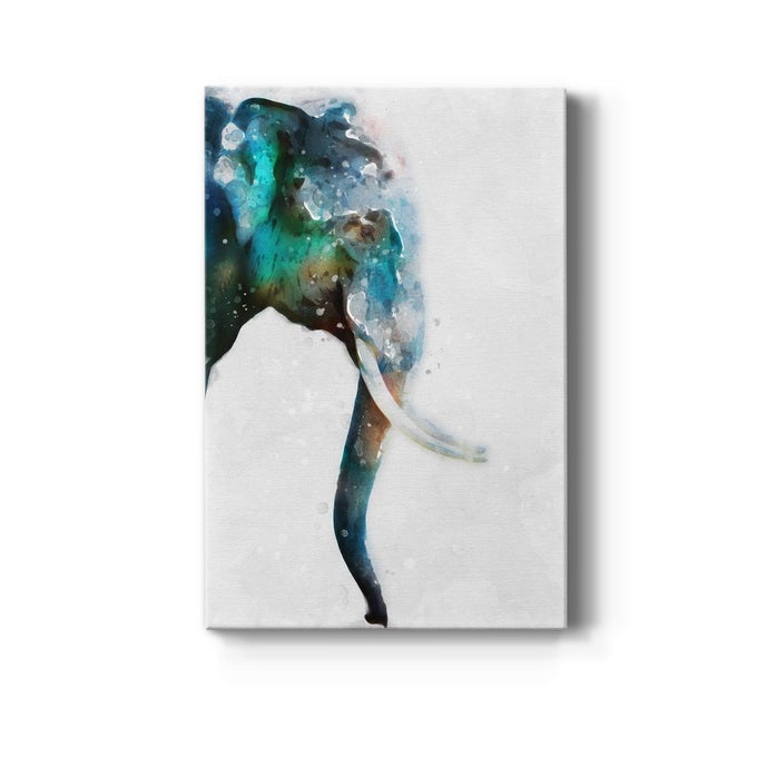 WATERCOLOR ELEPHANT GALLERY WRAPPED CANVAS WALL ART 18X27 TURQUOISE