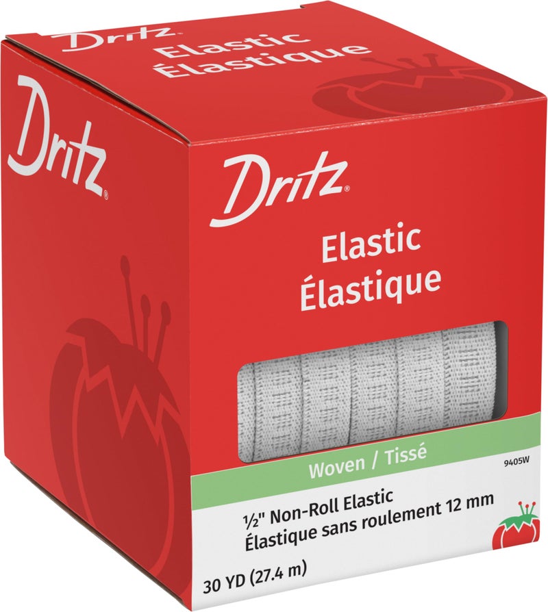 Dritz 9405W Non-Roll Woven Elastic, White, 1/2-Inch by 30-Yard - Image 1