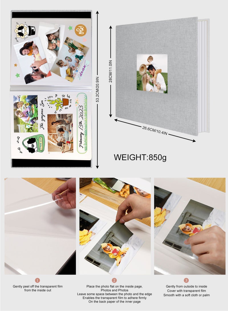 HomarKet Self-Adhesive Photo Album, 40 Pages Self-Stick Page DIY Anniversary Travel Memory Book, Grey Linen Magnetic Scrapbook Family Album for Birthday,Wedding and Graduation Vacation Gifts Grey - Image 3