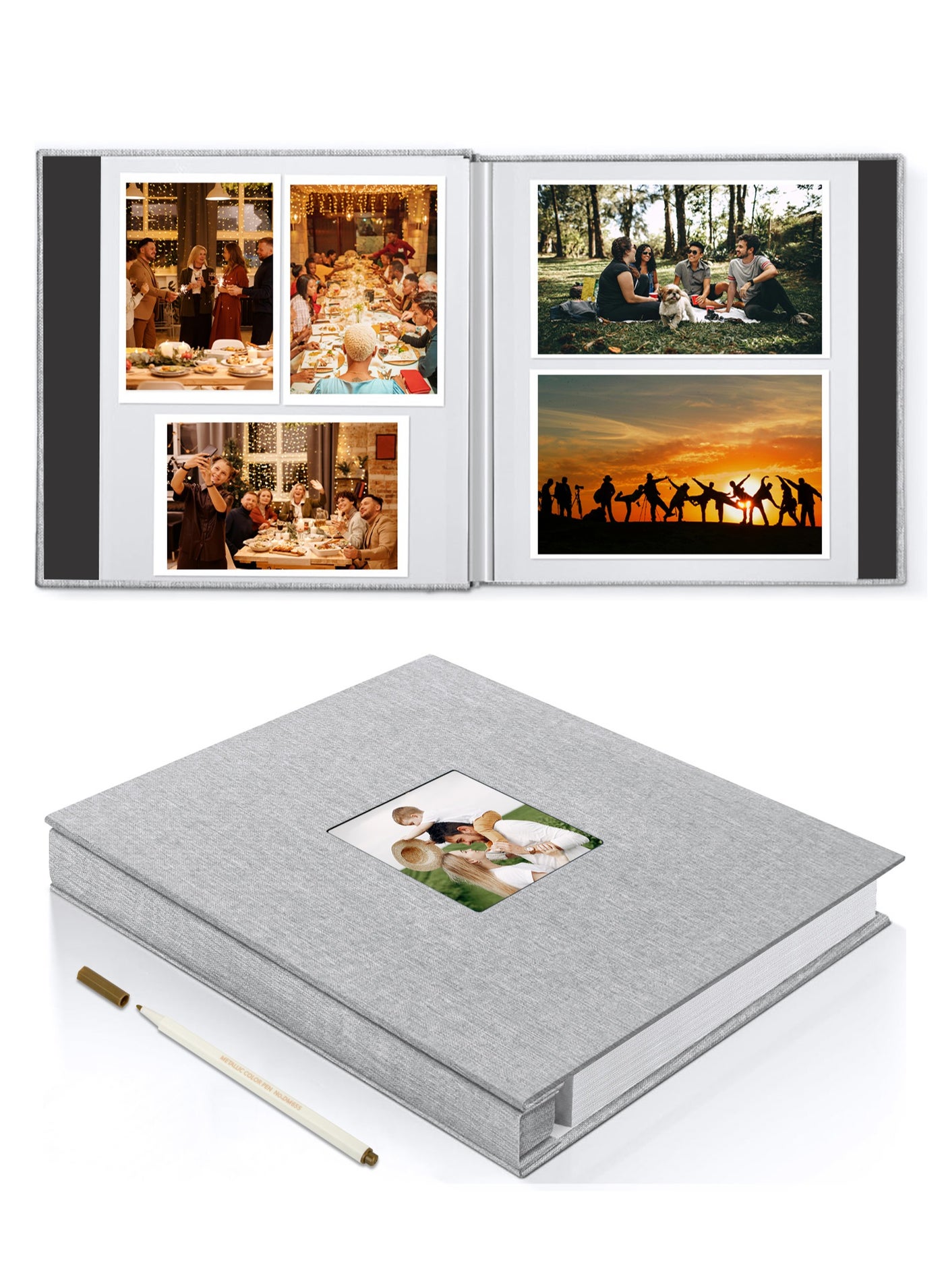 Self-Adhesive Photo Album, 40 Pages Self-Stick Page DIY Anniversary Travel Memory Book, Grey Linen Magnetic Scrapbook Family Album for Birthday,Wedding and Graduation Vacation Gifts Grey