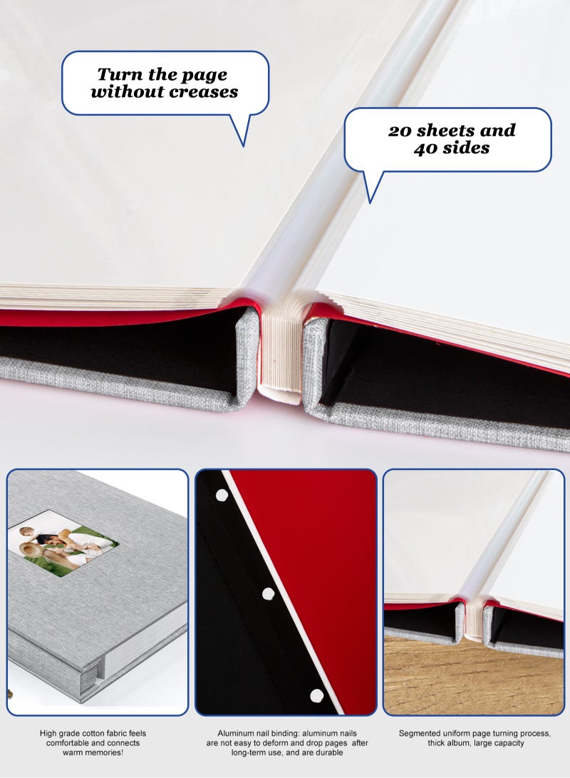 HomarKet Self-Adhesive Photo Album, 40 Pages Self-Stick Page DIY Anniversary Travel Memory Book, Grey Linen Magnetic Scrapbook Family Album for Birthday,Wedding and Graduation Vacation Gifts Grey - Image 5