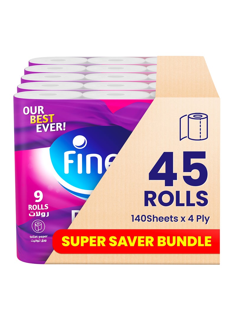 Fine ورق تواليت 140 ورقة 4 طبقات عبوة من 45 لفة - Image 1