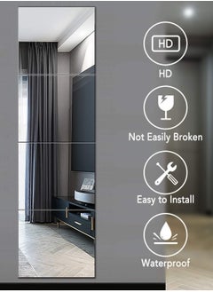 Golden Full Length Mirror Tiles,Set of 4 Frameless Wall Mirror HD Glass Make Up Mirror,Easy Install Full Body Mirror for Gym Bedroom Living Room(LW-64513/22*22CM)  - Image 4