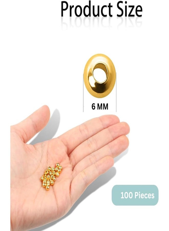 Dhruv Crafts Smooth Round Gold Spacer with Hole, Metal Filled Mini Plated Loose Ball Charms for DIY Bracelet, Necklace, Jewelry Making & Craft Supplies (100 Pcs, 6 mm) - Image 1