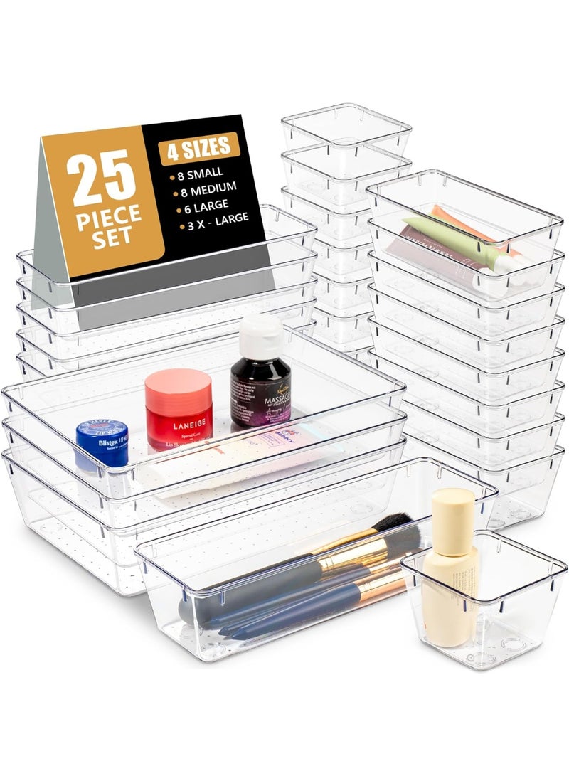 Kitchino Clear Plastic Drawer Organizer Set - 25 Pieces Stackable Storage Bins for Bathroom, Kitchen, Makeup, Office - Versatile Organizers for Home, Vanity, Bedroom - Image 1